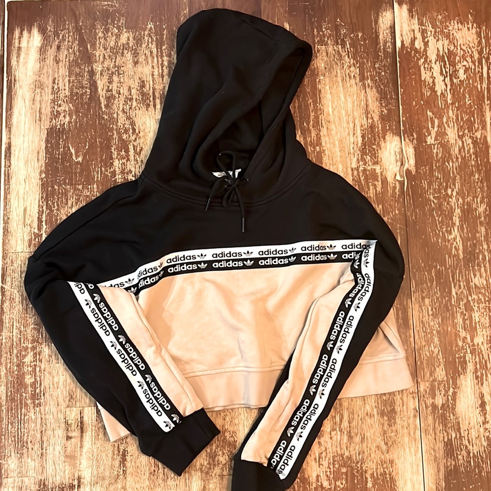 Adidas Crop Hoodie Trefoil Ash Pearl Black Tan Beige XL
